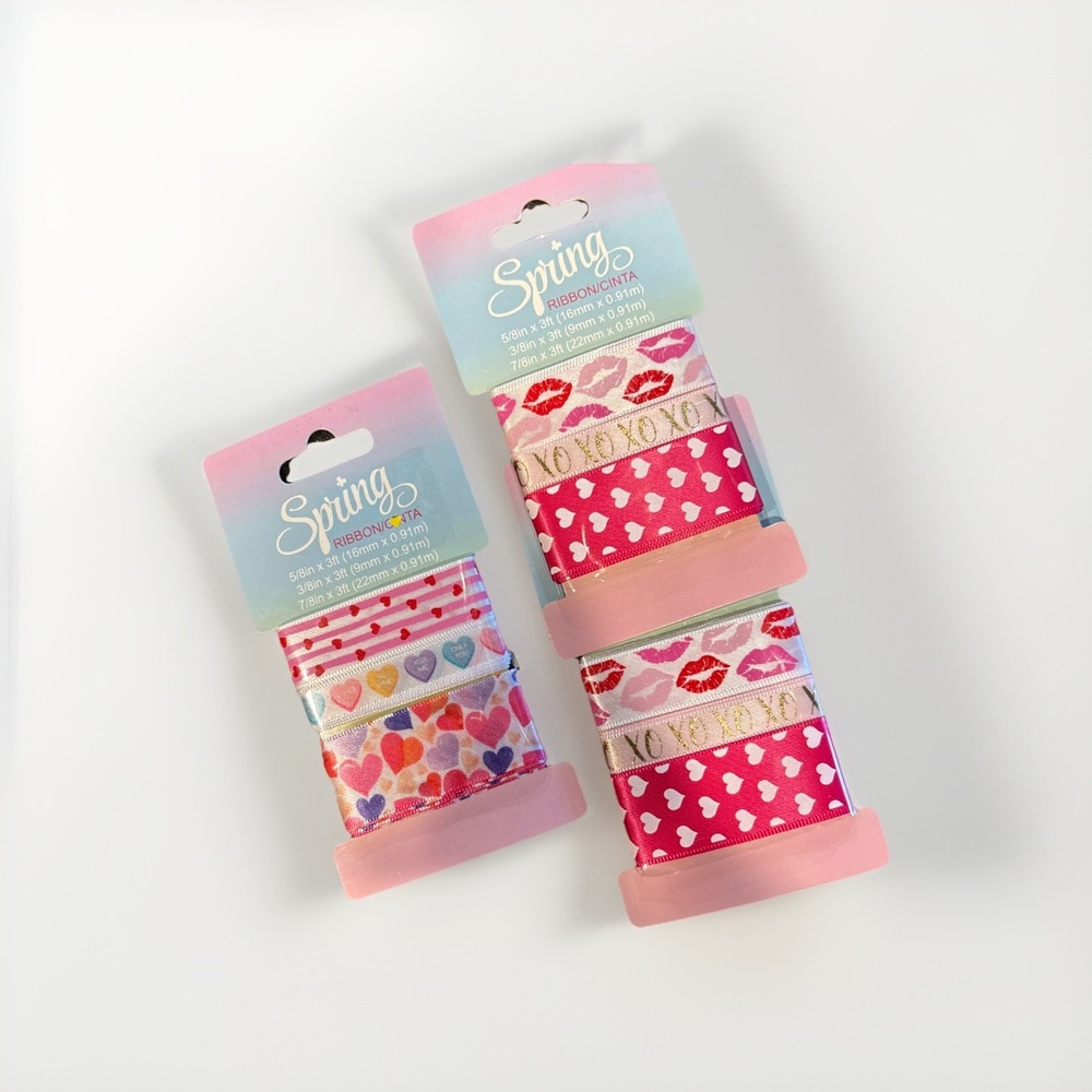 NEW 27' Total Ribbon Valentine's Day Conversation Hearts XO Stripe 5/8, 3/8, 7/8